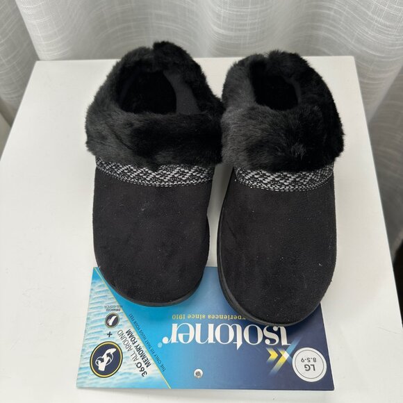 Black Microsuede Memory Foam Slippers with Indoor/Outdoor Sole Size 8.5-9 - Picture 4 of 9